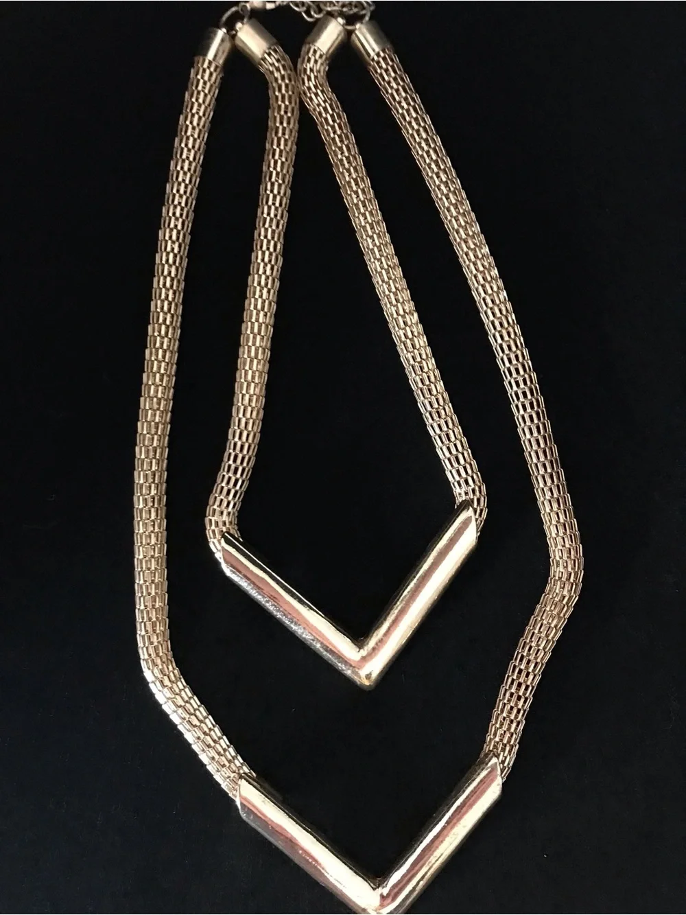 Gold V-Shaped Double Strand Necklace - Women Jewelry